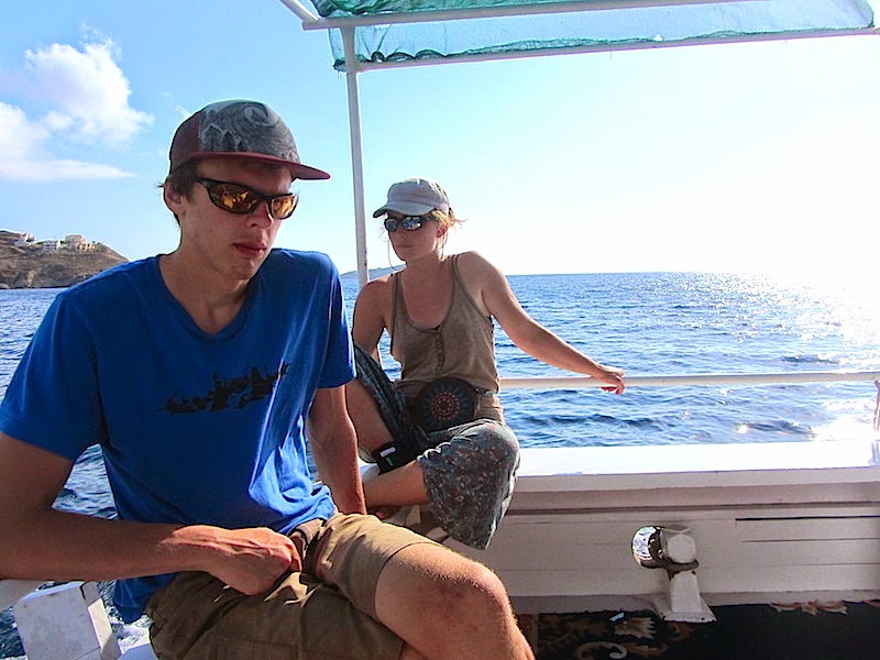 Martynas and Vilija on the boat to Telendos island