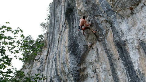 Myself cruxing on "Clasica Modern" (7b+) at Cicera