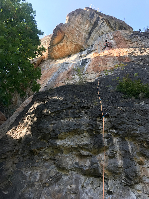 Myself warming up on some slabby 6c